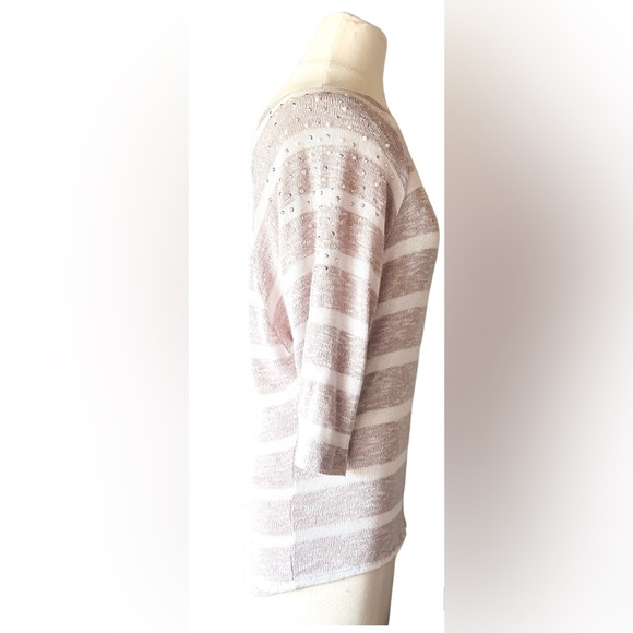 SJS | Mauve & White Sweater| Studs & Striped Size Large - Picture 2 of 4